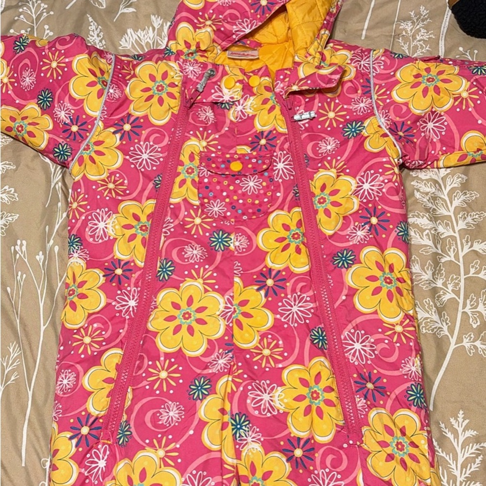 Hanna Andersson Pink and Yellow Floral Kids snowsuit